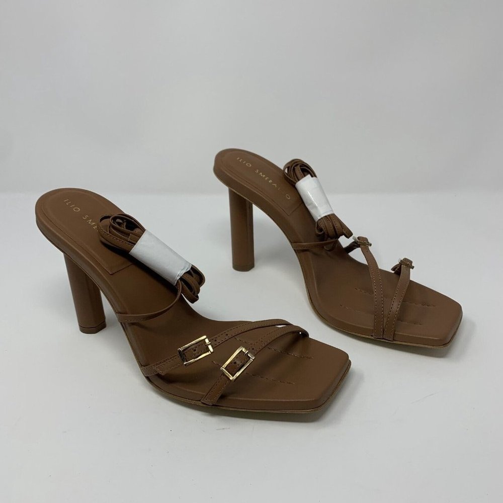 Ilio Smeraldo Maesa147 Strappy High Heel Sandals Women's 9 Cognac Leather S0448